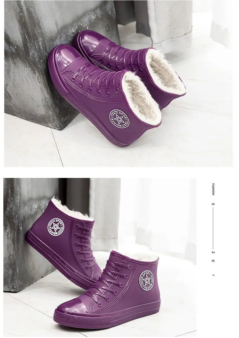 Purple Plush Rain Boots - Cozy, Waterproof & Stylish for Rainy Days