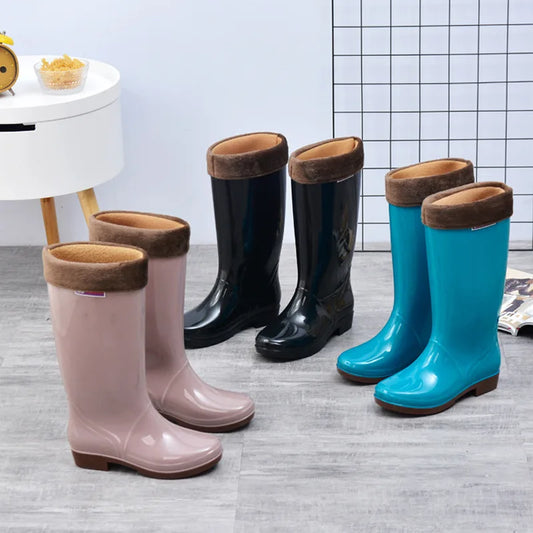 Velvet Waterproof Knee-High Rain Boots