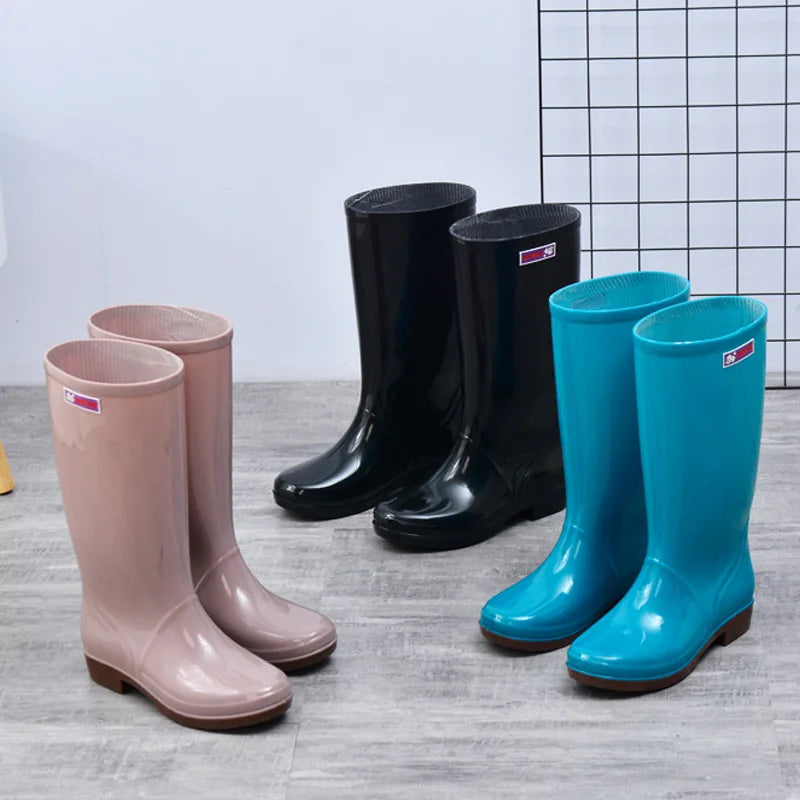 Velvet Waterproof Knee-High Rain Boots